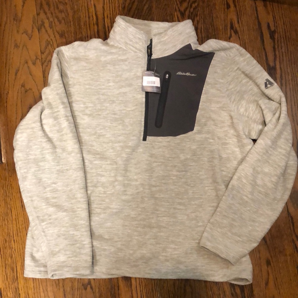EDDIE BAUER Oatmeal & Charcoal Grey 1/4 Zip Pullover Fleece 2XL NWT